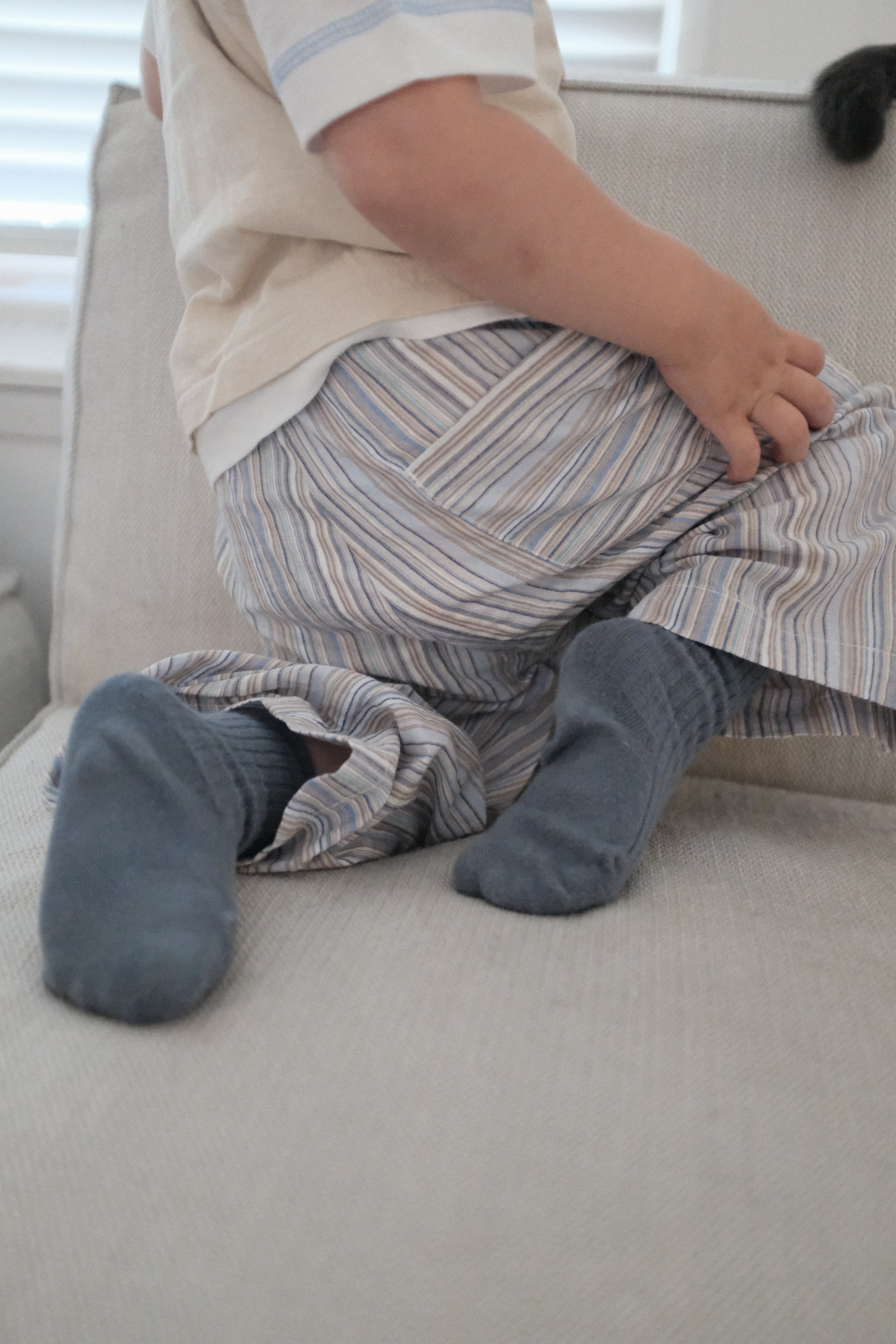 Stripe Summer Wide Pants - Sky