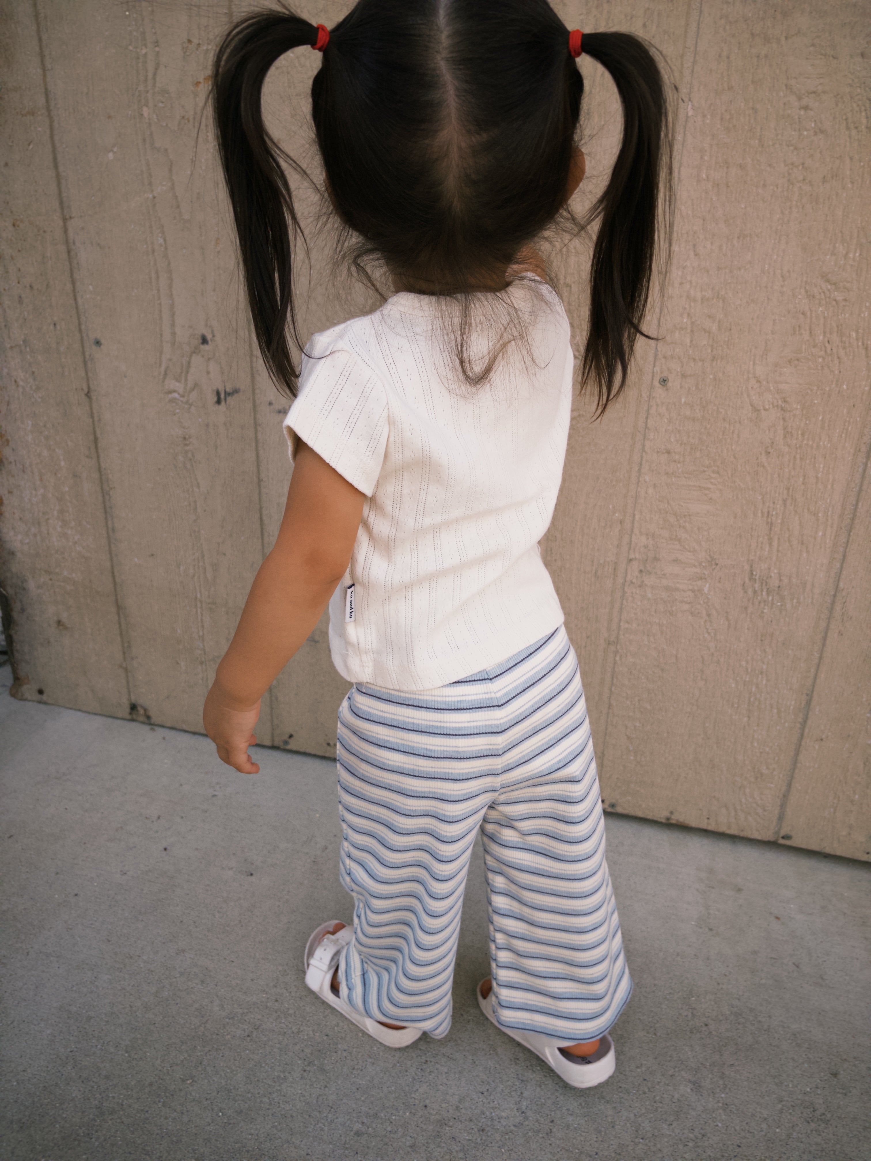Stripe Knit Wide Pants - Blue