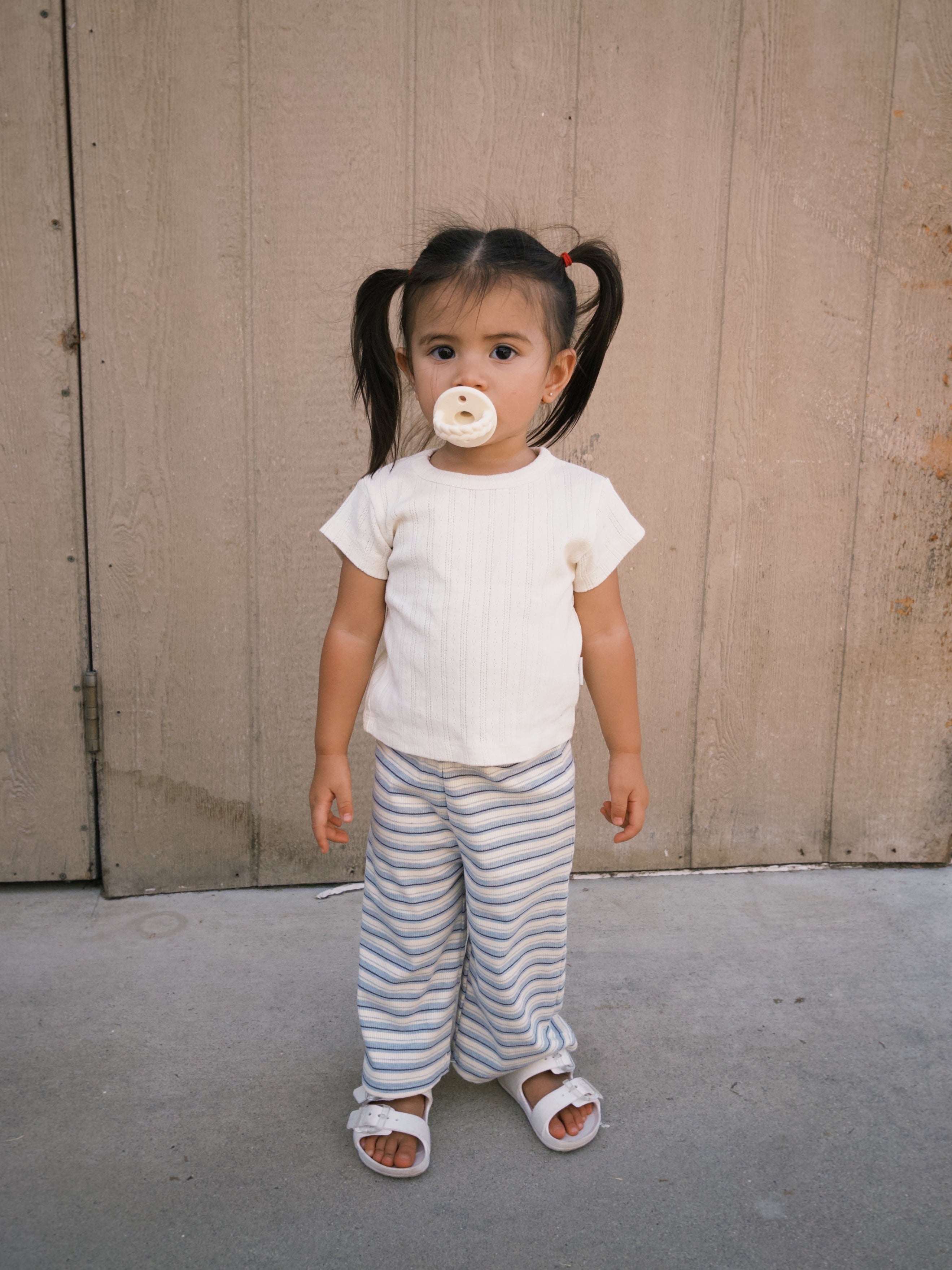 Stripe Knit Wide Pants - Blue